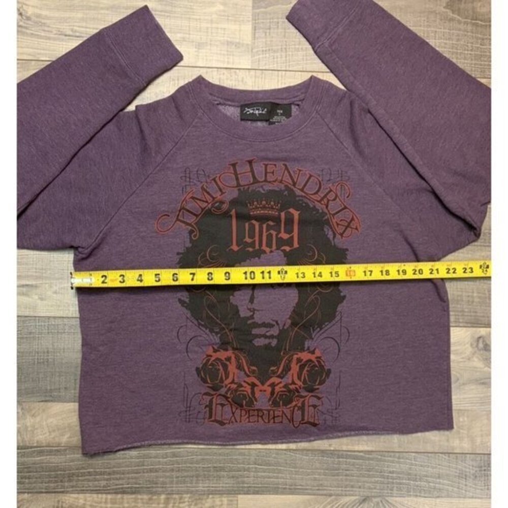 Jimi Hendrix Cropped Womens Large Purple Full Graphic Print Crew Neck Sweatshirt - Picture 7 of 10